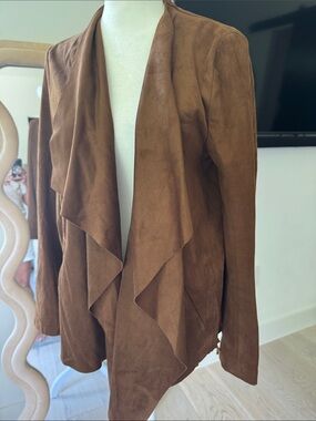 Zara Women’s Draped Open-Front Brown Suede Jacket